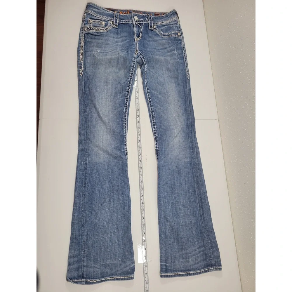 Rock Revival Bianca Bootcut Jeans‎ Womens 28 Blue Excellent Fleur-De-Lis Stitch